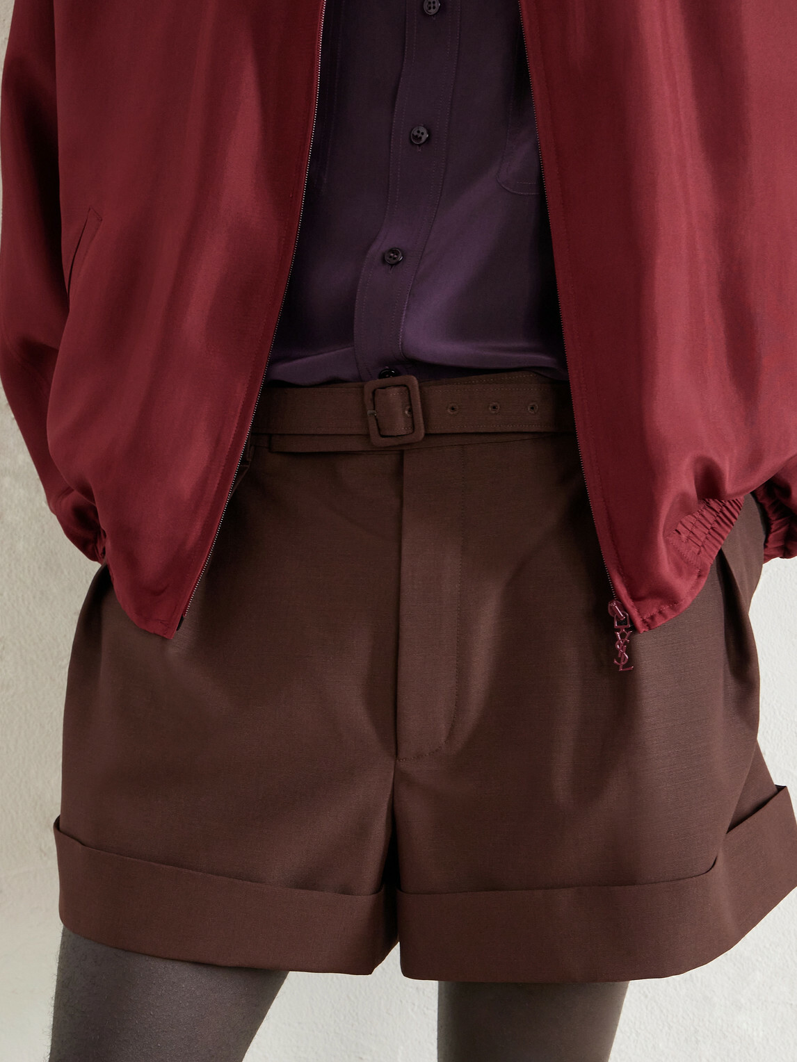 SAINT LAURENT - Straight-Leg Pleated Wool and Mohair-Blend Shorts - Brown