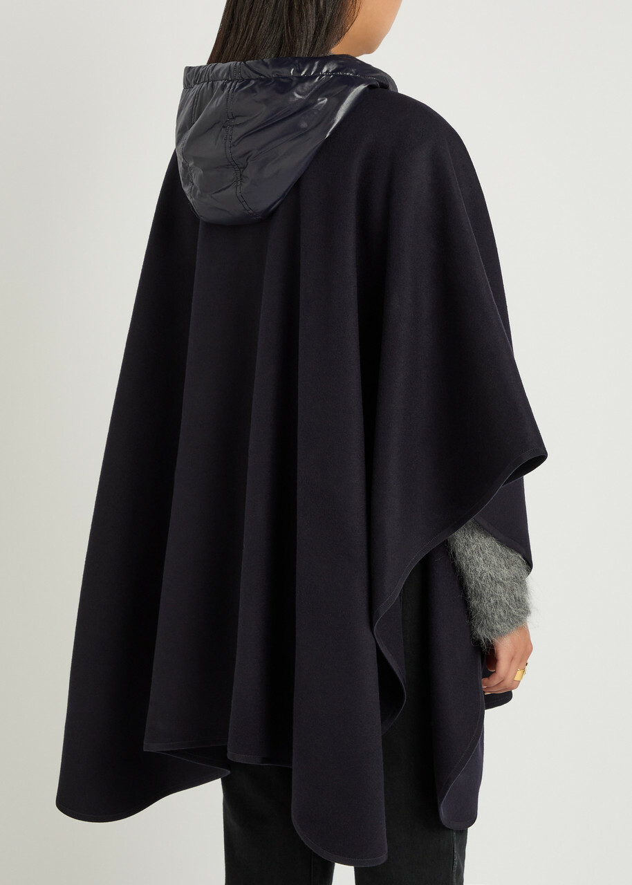 Moncler Hooded Belted Wool-blend Cape Coat - Navy - One Size