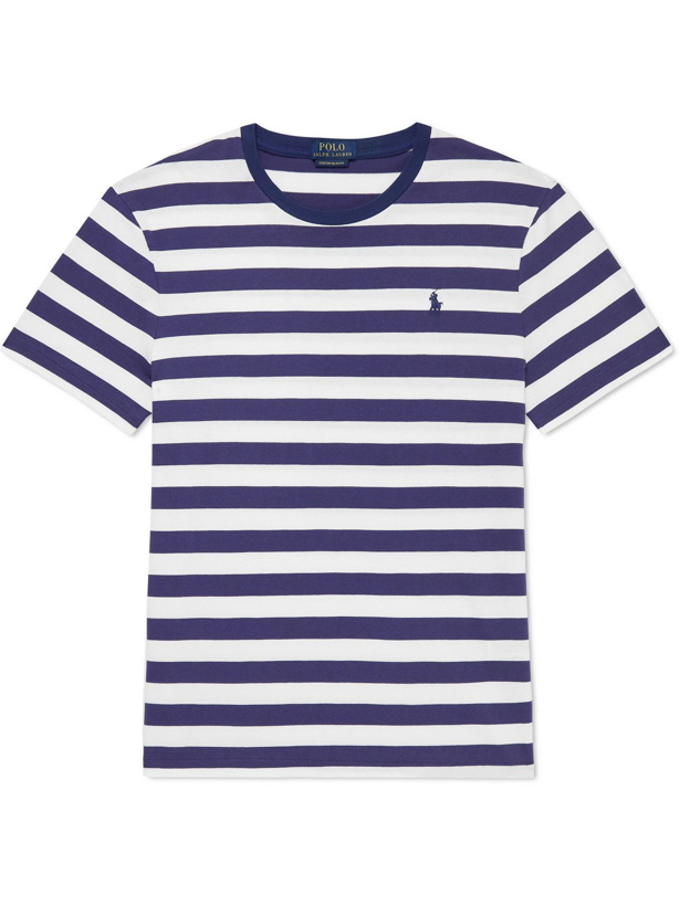 Photo: POLO RALPH LAUREN - Logo-Embroidered Striped Cotton-Jersey T-Shirt - Blue