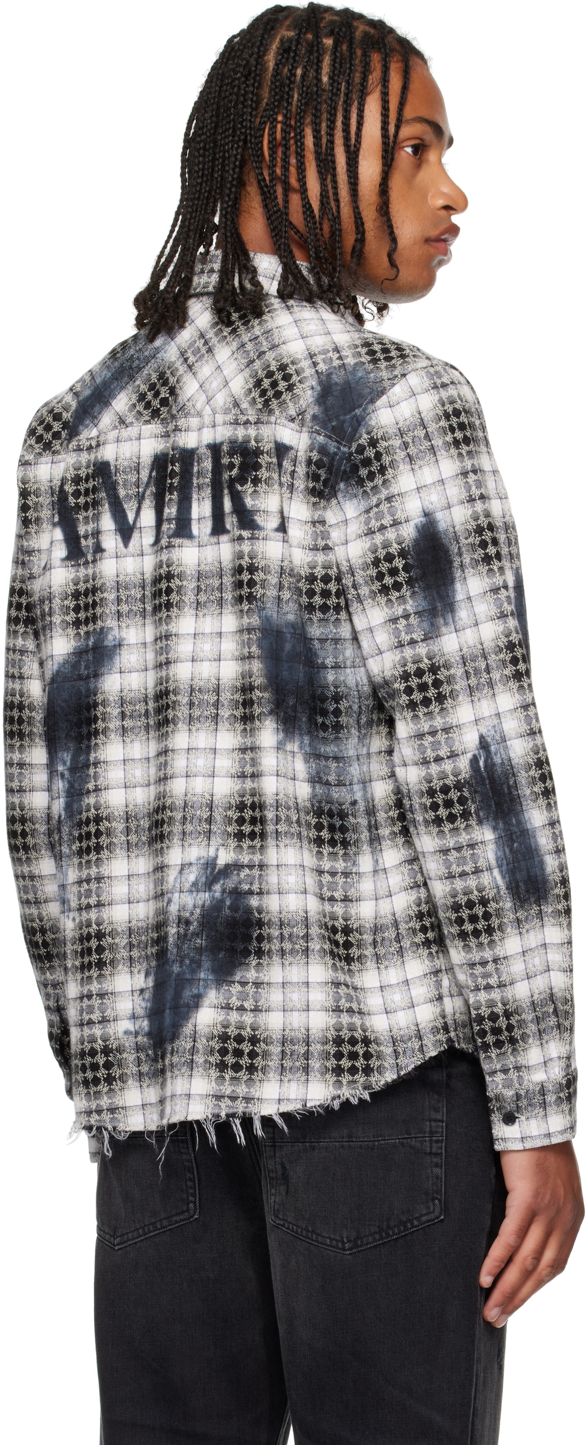 AMIRI Black & White MA Quad Bleach Flannel Shirt Amiri