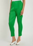 Pleats Please Issey Miyake Pleated Tapered-leg Woven Trousers Green