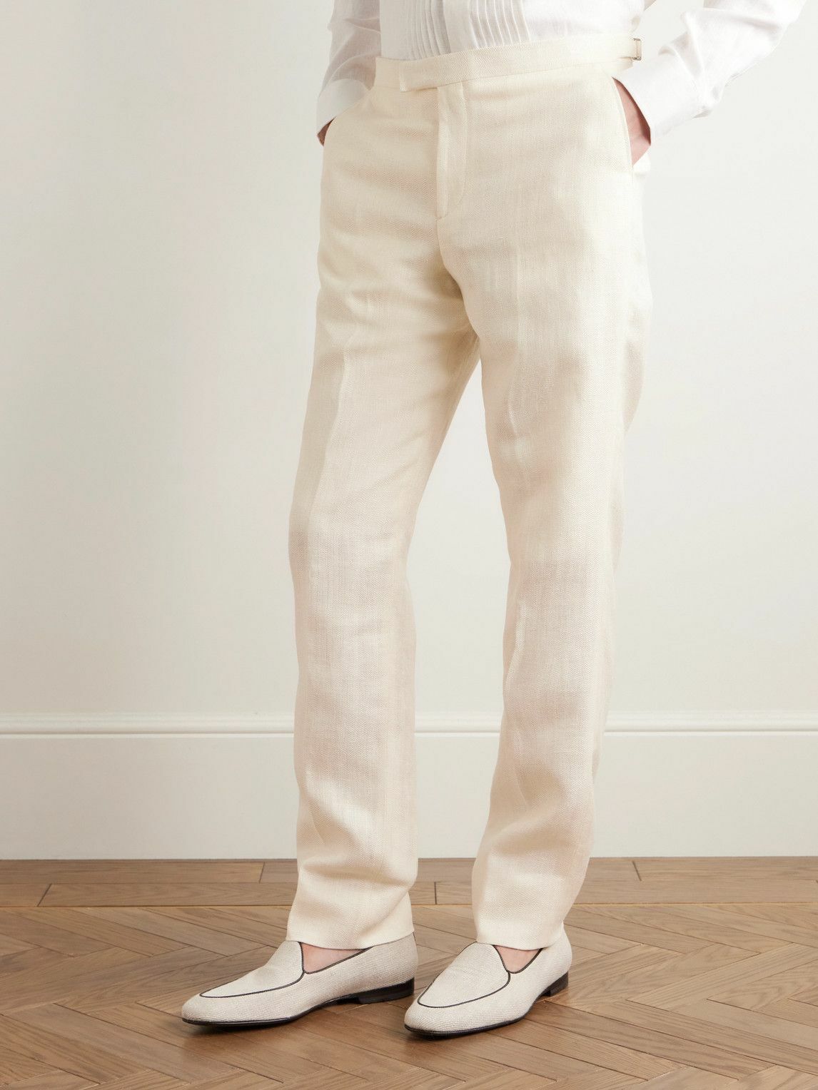 Favourbrook - Slim-Fit Herringbone Linen and Silk-Blend Suit Trousers - Neutrals