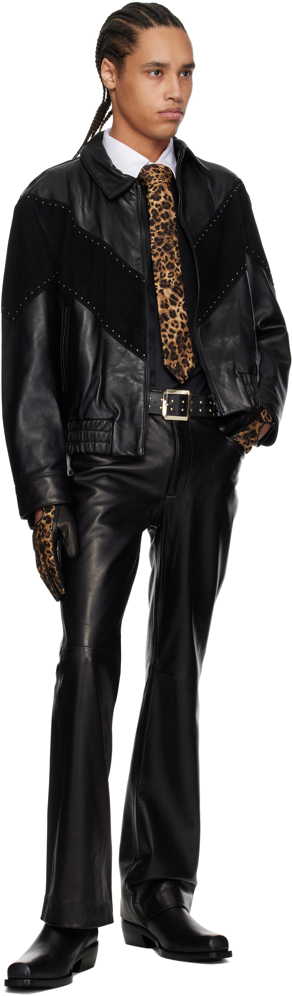 Ernest W. Baker Black Studded Large Buckle Belt