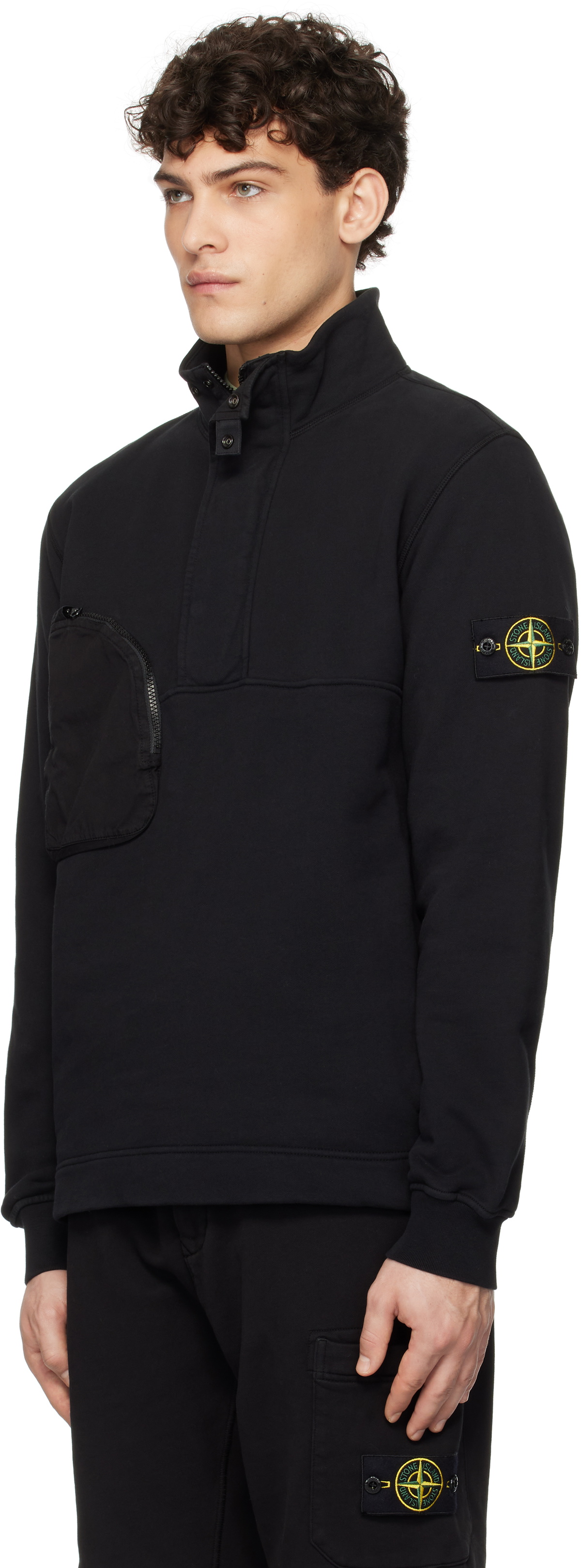 Stone Island Black Cotton Fleece Garment Dyed Sweatshirt Stone Island