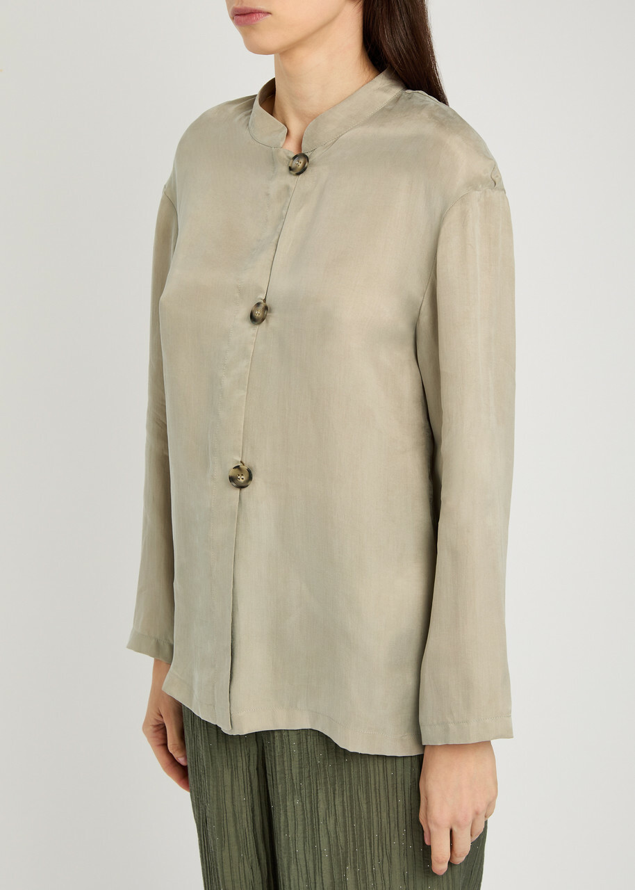 Emporio Armani Stand-collar Lyocell Shirt Grey