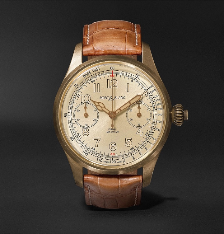 Photo: Montblanc - 1858 Chronograph Tachymeter Limited Edition 100 44mm Bronze and Alligator Watch - Brown