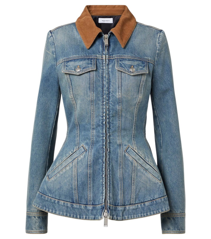 Photo: Alexander McQueen Peplum corduroy-trimmed denim jacket