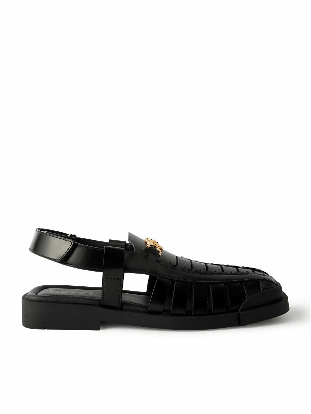 Photo: Versace - Rubber-Trimmed Embellished Leather Sandals - Black