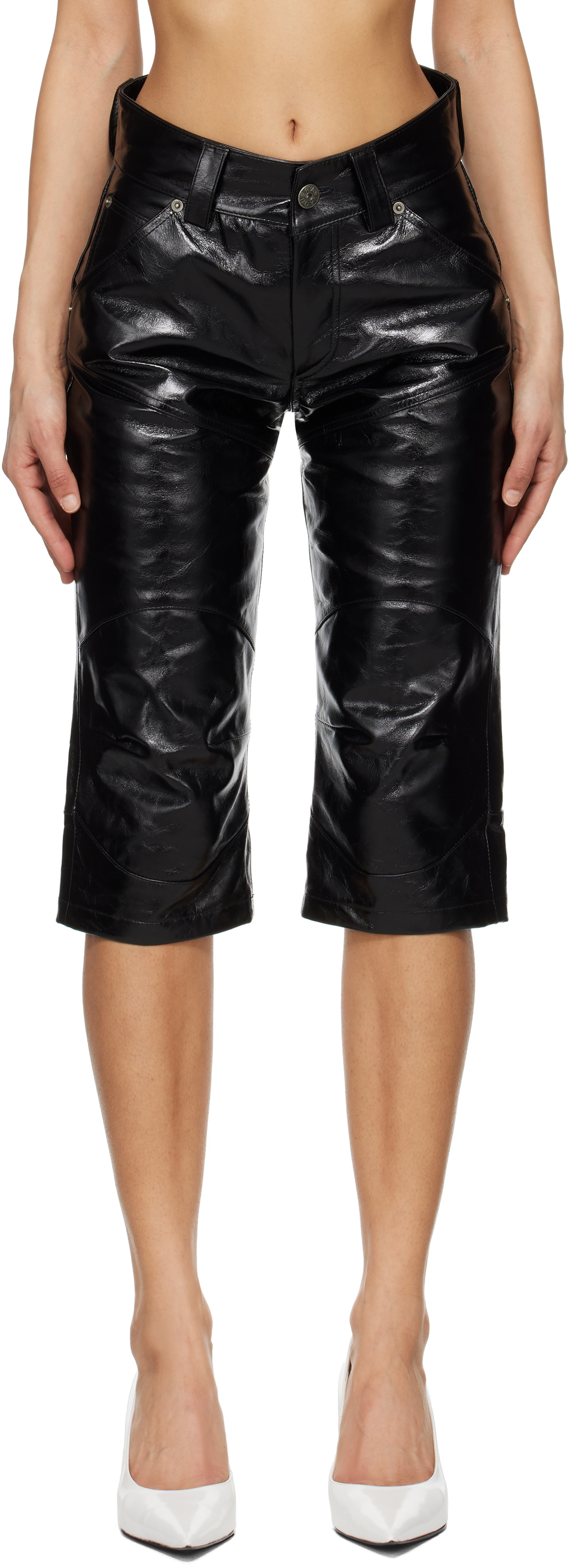 VAQUERA Black Knee Pad Leather Shorts