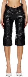 VAQUERA Black Knee Pad Leather Shorts