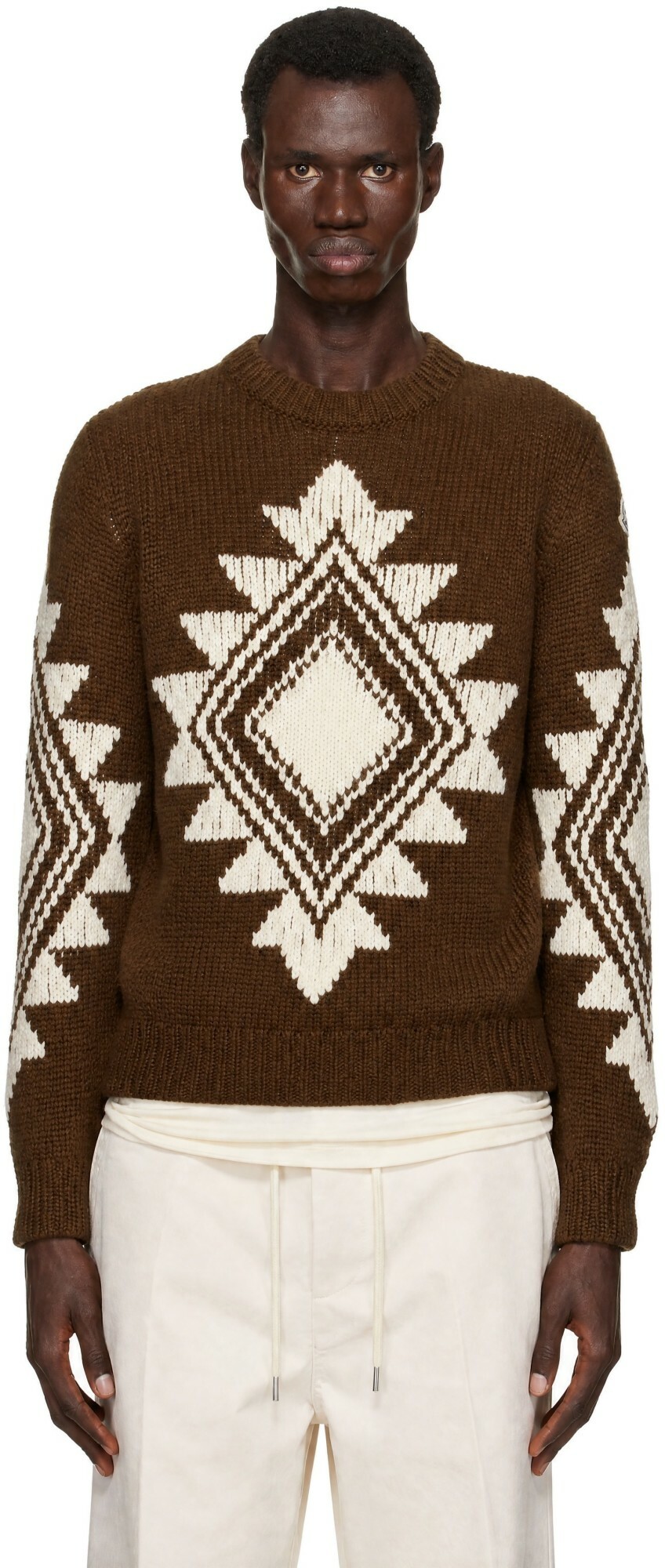 Moncler Brown Geometric Jacquard Wool Blend Sweater