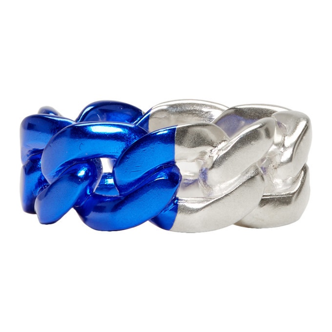 Photo: Maison Margiela Silver and Blue Chain-Link Ring
