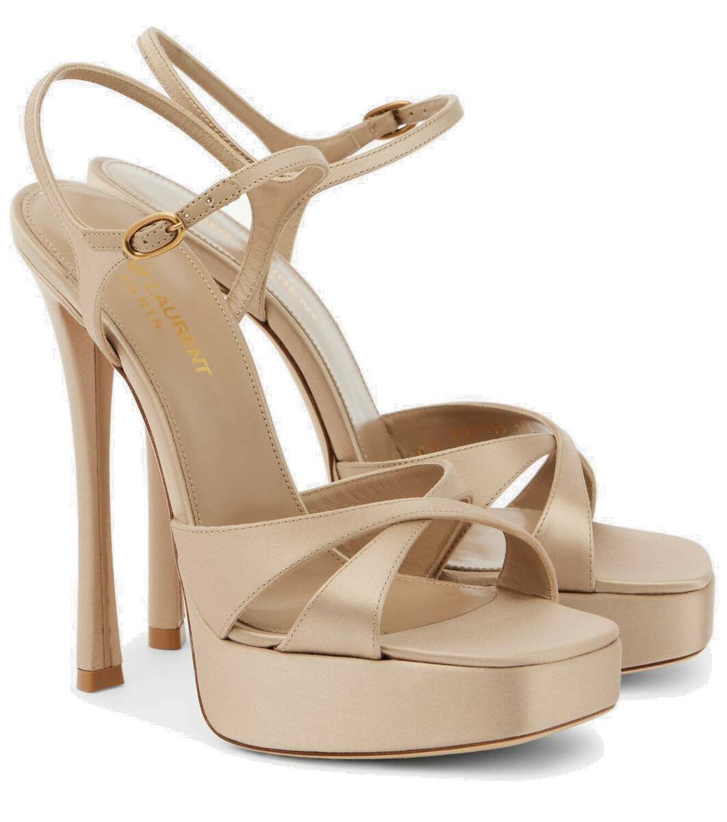 ◆Saint Laurent◆Debbie 85メタリックプラットフォームサンダル Saint Laurent Debbie Metallic Crisscross Platform Sandals