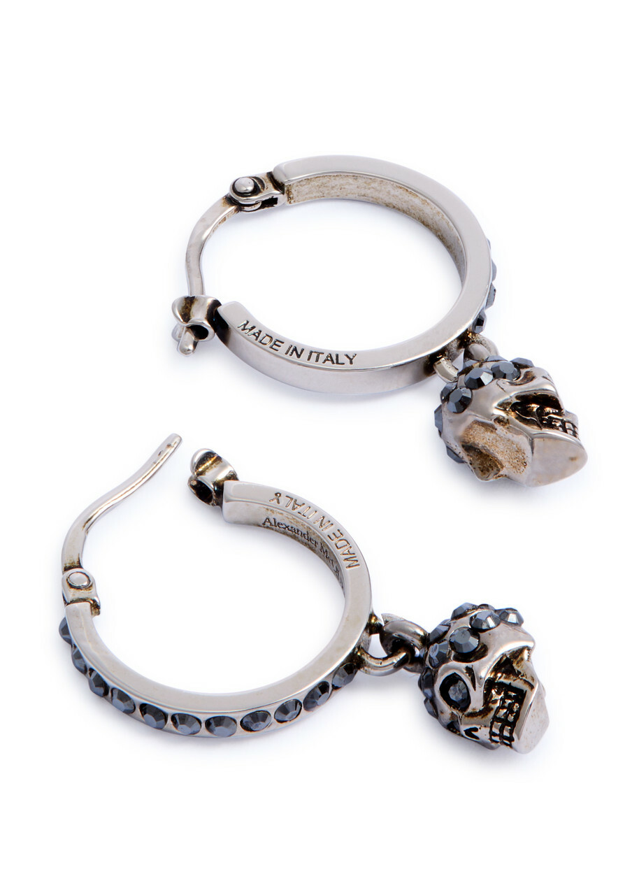 Alexander Mcqueen Skull Crystal-embellished Hoop Earrings - Silver - One Size