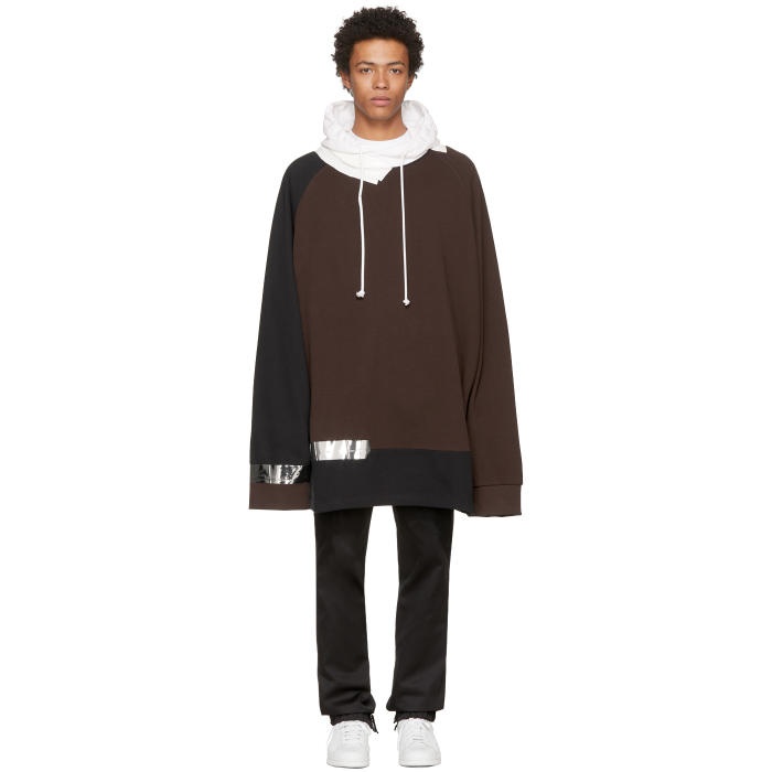 Photo: Raf Simons Brown and Black Oversized Taped Hoodie