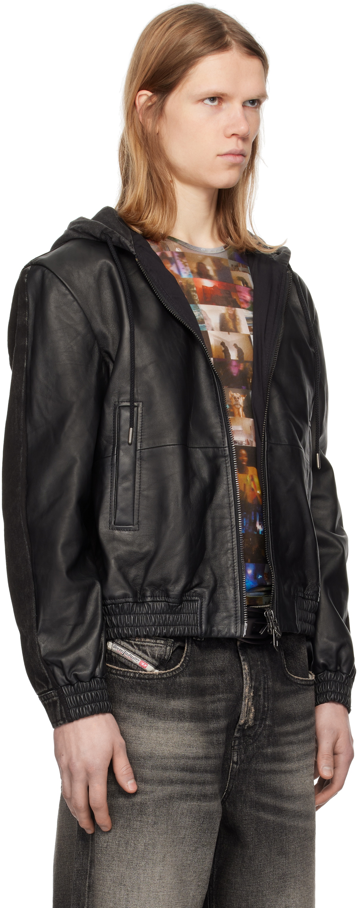 ジャケット・アウター DIESEL 00s black fur hoodie jacket Men's Blouson jacket in wool blend and denim | Black | Diesel