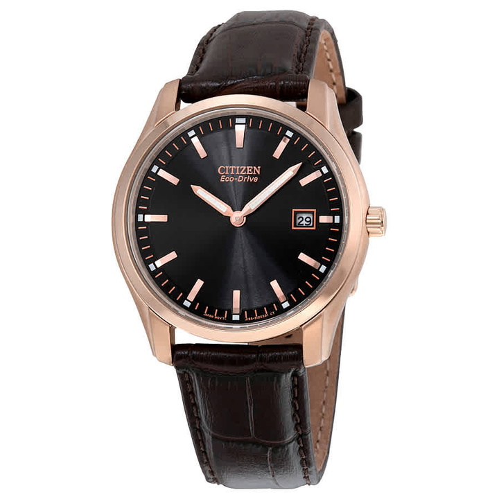 Photo: Citizen Eco Drive Black Dial Brown Leather Mens Watch AU1043-00E