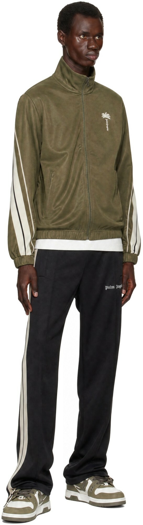 Palm Angels Green Palm Tree Striped Track Jacket