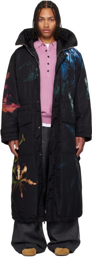 Photo: Dries Van Noten Black Printed Nylon Parka