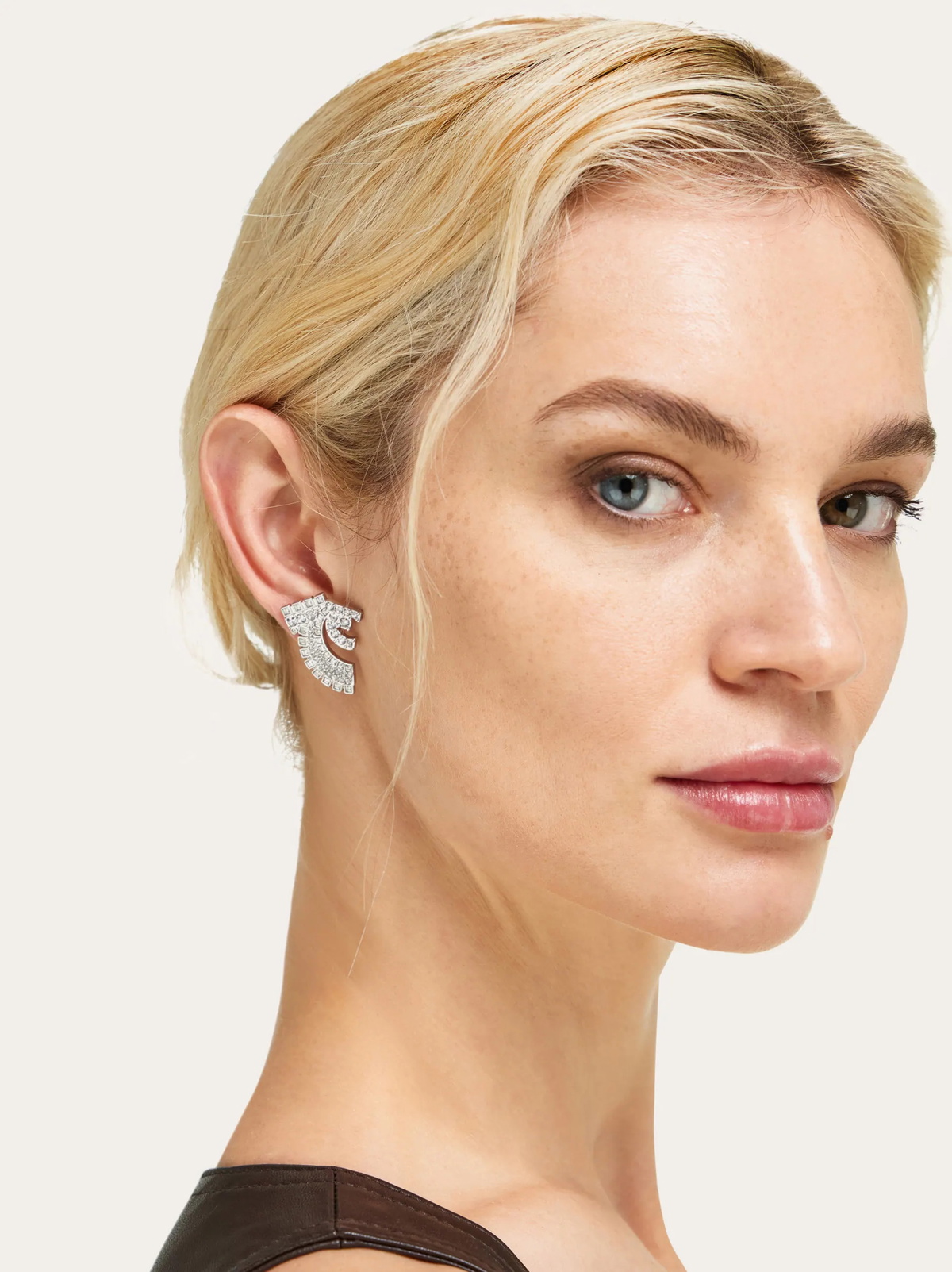 Ferragamo Womens Deconstructed Gancio stud earrings in Silver