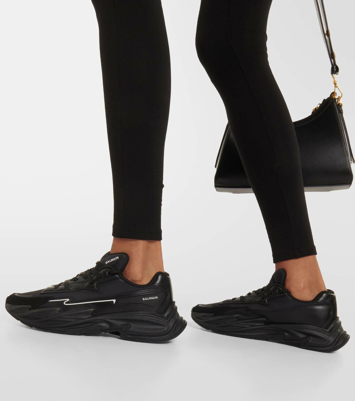 Balmain Run-Row suede-trimmed leather sneakers Balmain