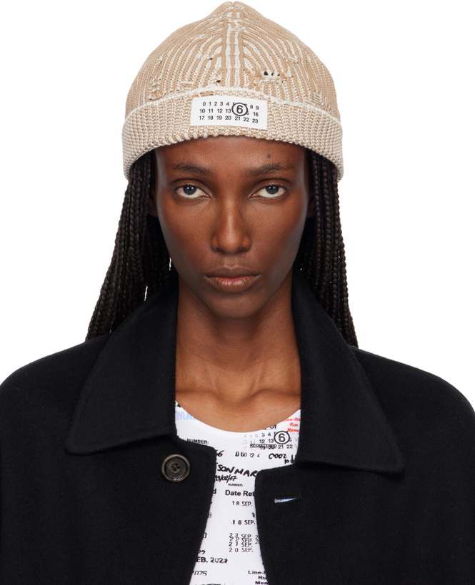 Photo: MM6 Maison Margiela Beige Amended Optical Ribs Beanie
