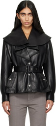 McQueen Black Draped Collar Leather Jacket