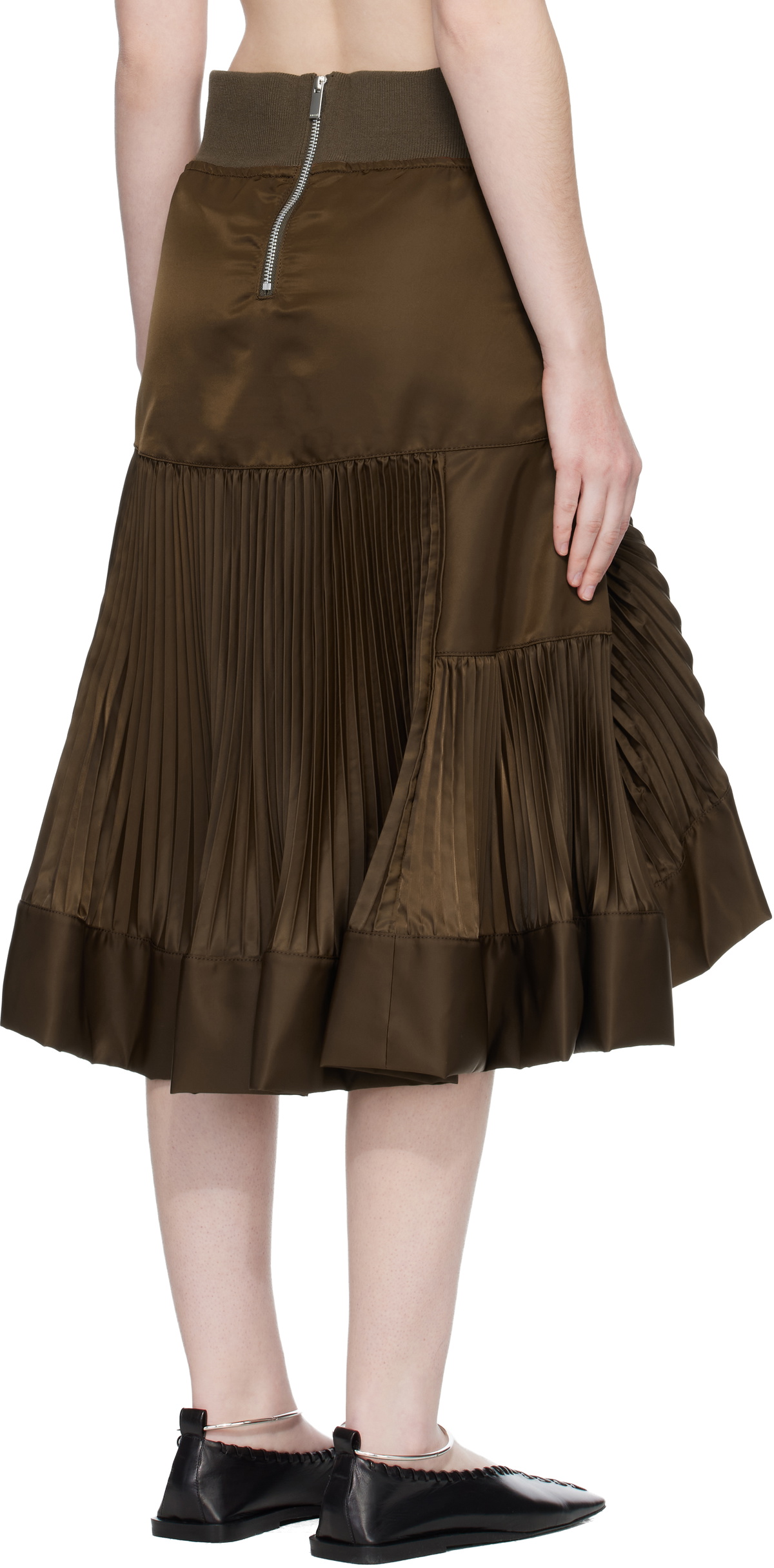 sacai Brown Nylon Twill Midi Skirt