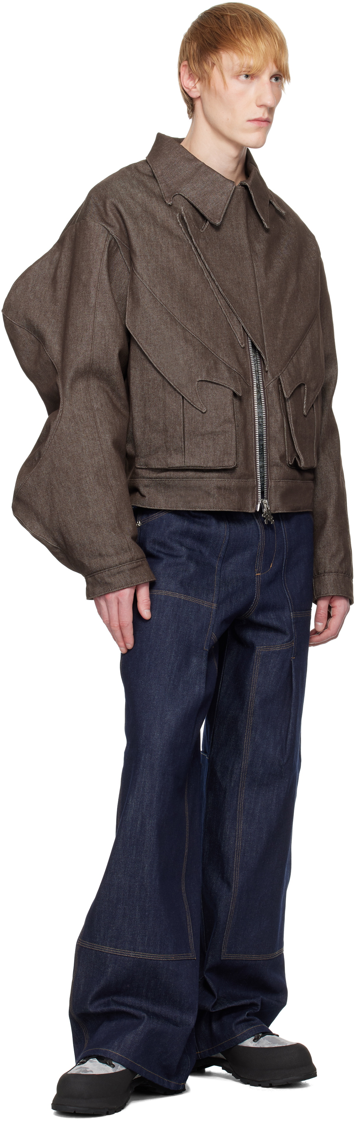 YAKU Brown Grandad Denim Jacket