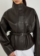 Jacquemus Le Blouson Ciro Belted Leather Jacket Dark Brown