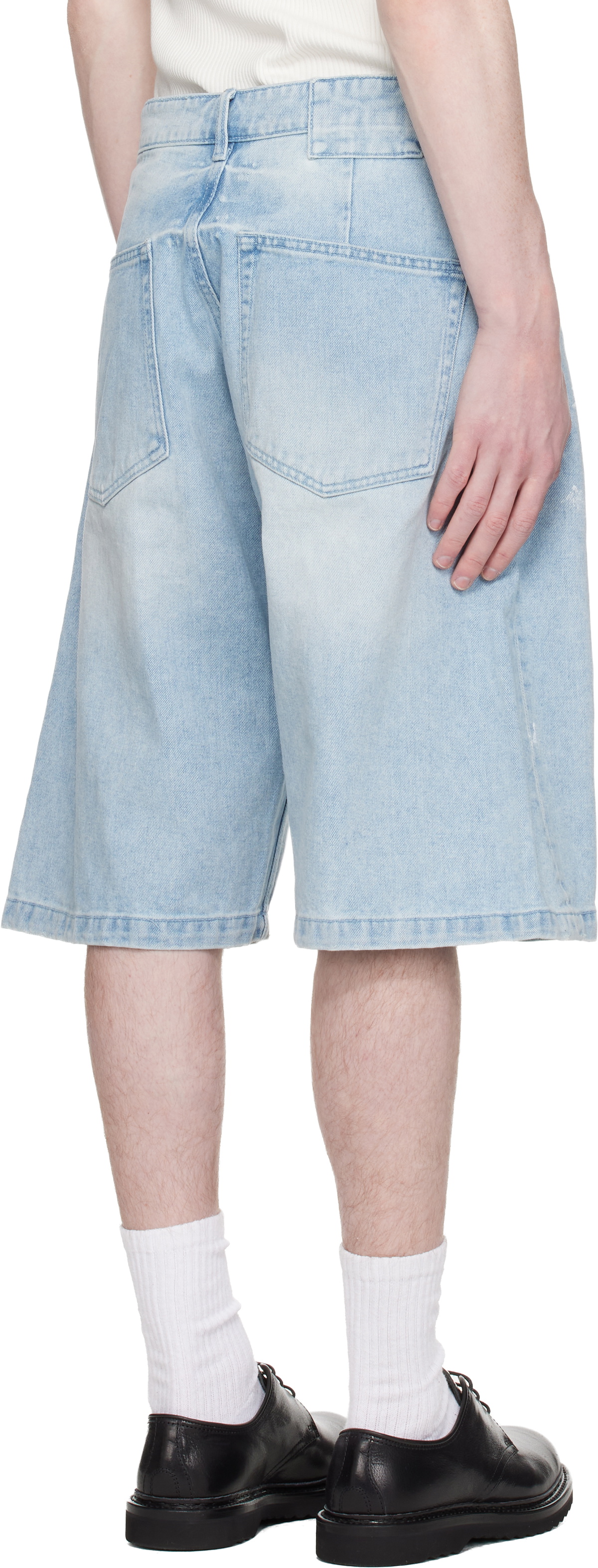COOR Blue Painted Washed Bermuda Denim Shorts