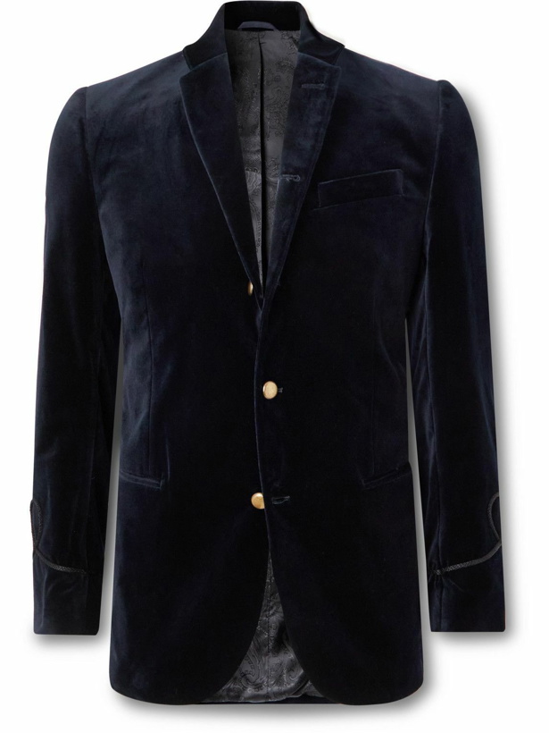 Photo: Favourbrook - Nehru Cotton-Velvet Tuxedo Jacket - Blue