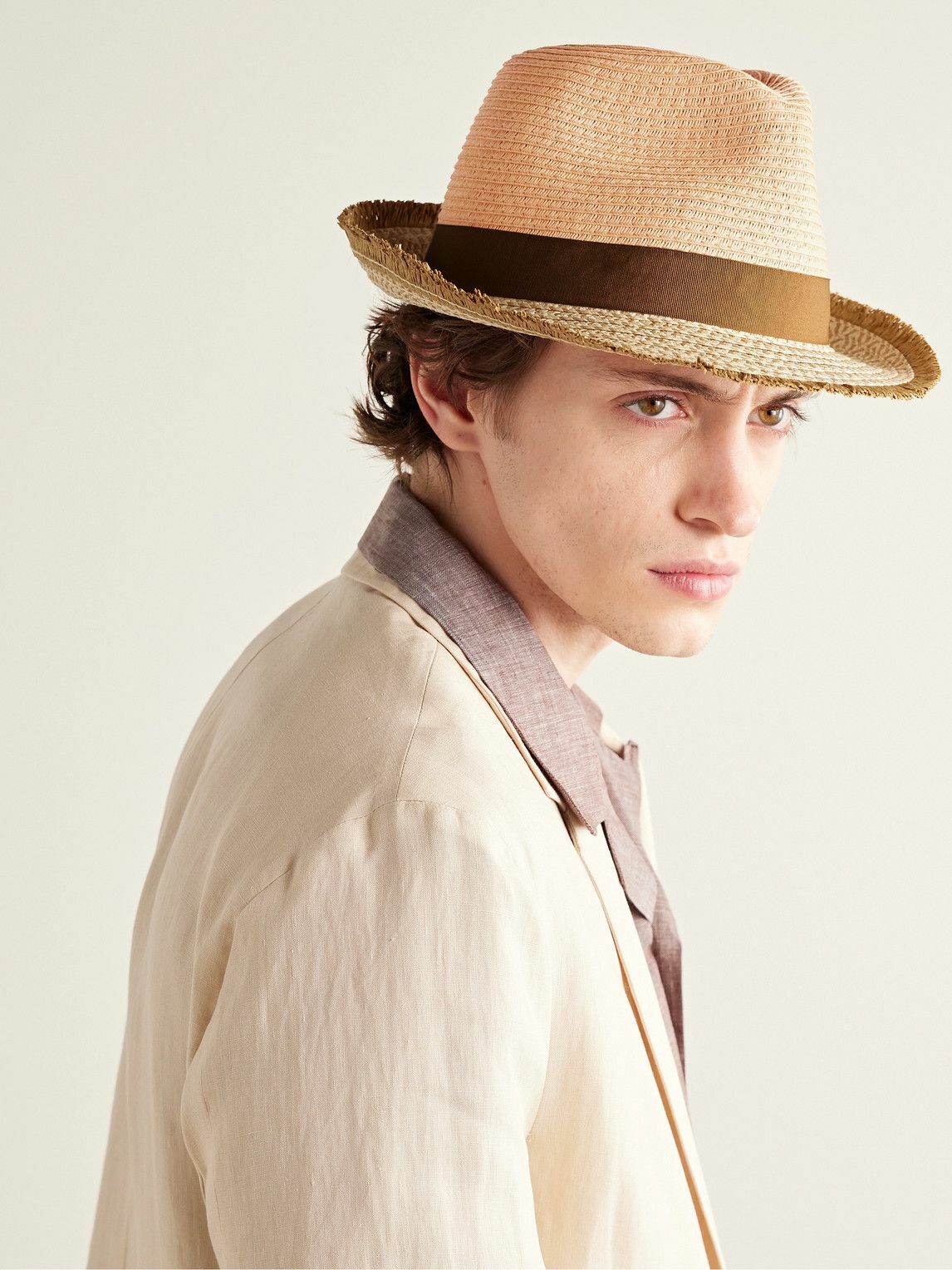 Paul Smith - Grosgrain-Trimmed Striped Braided Straw Trilby Hat - Brown ...