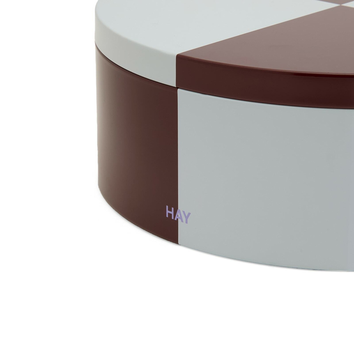 HAY Tin Container - Round in Burgundy/Ice Blue 