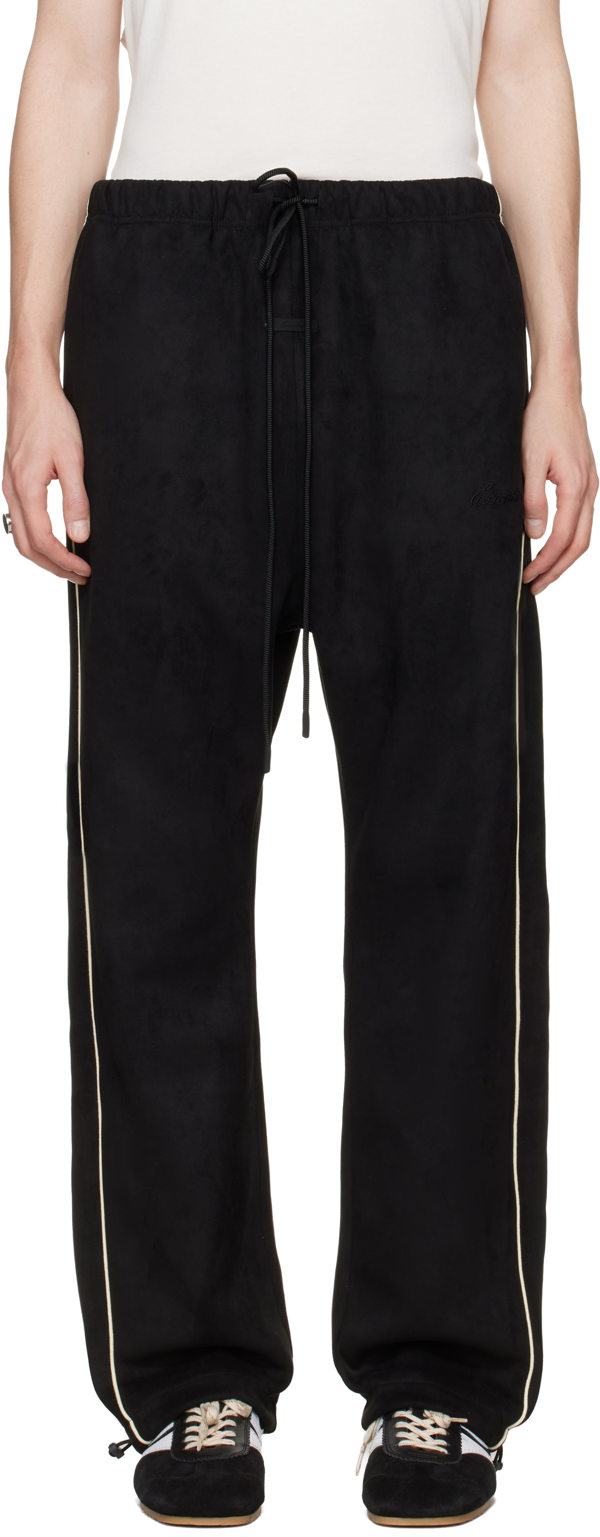 Fear of God ESSENTIALS: Black Signature Relaxed Track Pants | SSENSE