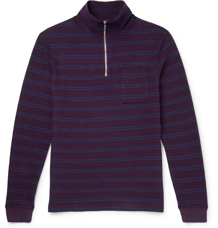 Photo: Très Bien - Striped Loopback Cotton-Jersey Half-Zip Sweatshirt - Men - Purple