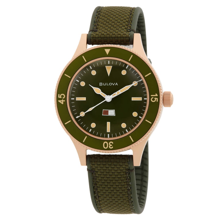 Photo: Bulova Mil Ships 150th Anniversary Special Edition Automatic Green Dial Watch 98A324