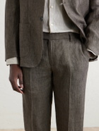Sunspel - Straight-Leg Pleated Linen Suit Trousers - Brown