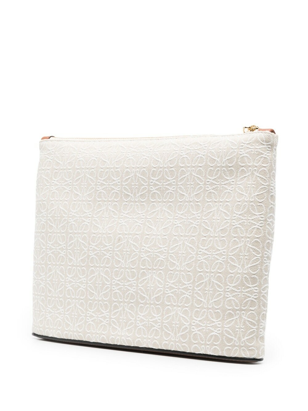 LOEWE セール★ OBLONG POUCH ANAGRAM★ECRU Loewe Oblong Pouch In Anagram Jacquard And Calfskin Ecru-White