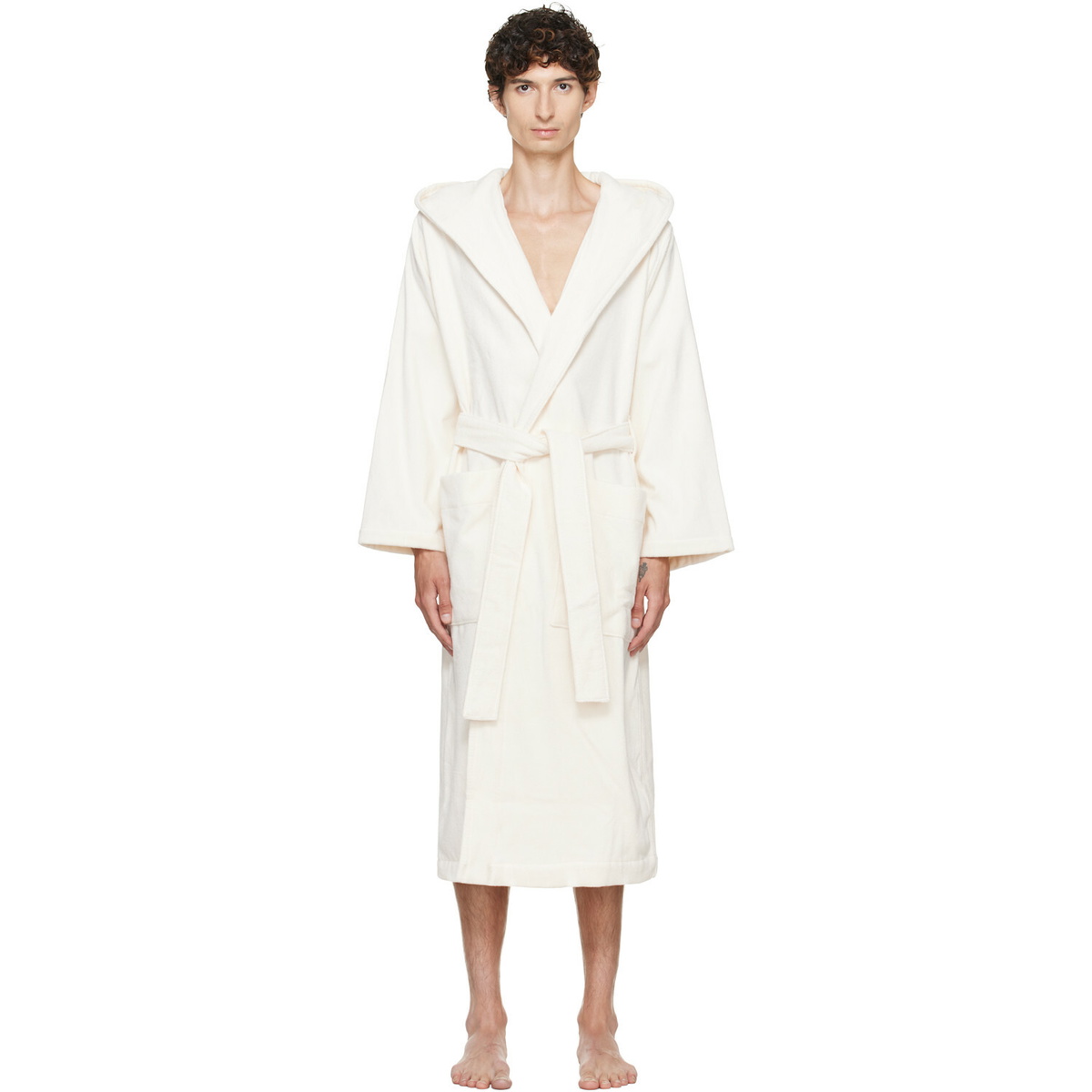 Tekla Off-White Terry Hooded Bathrobe