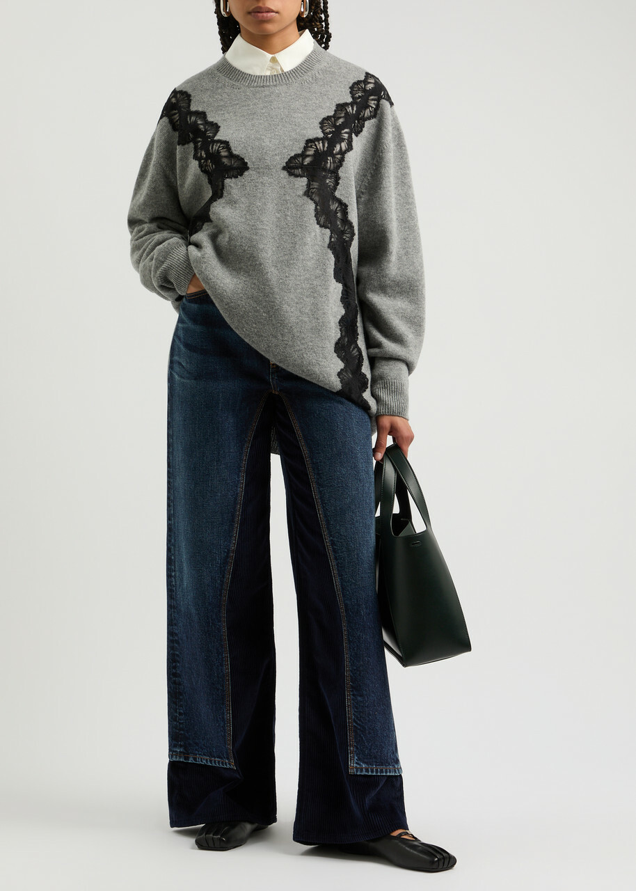 Stella Mccartney Corduroy-panelled Wide-leg Jeans Denim