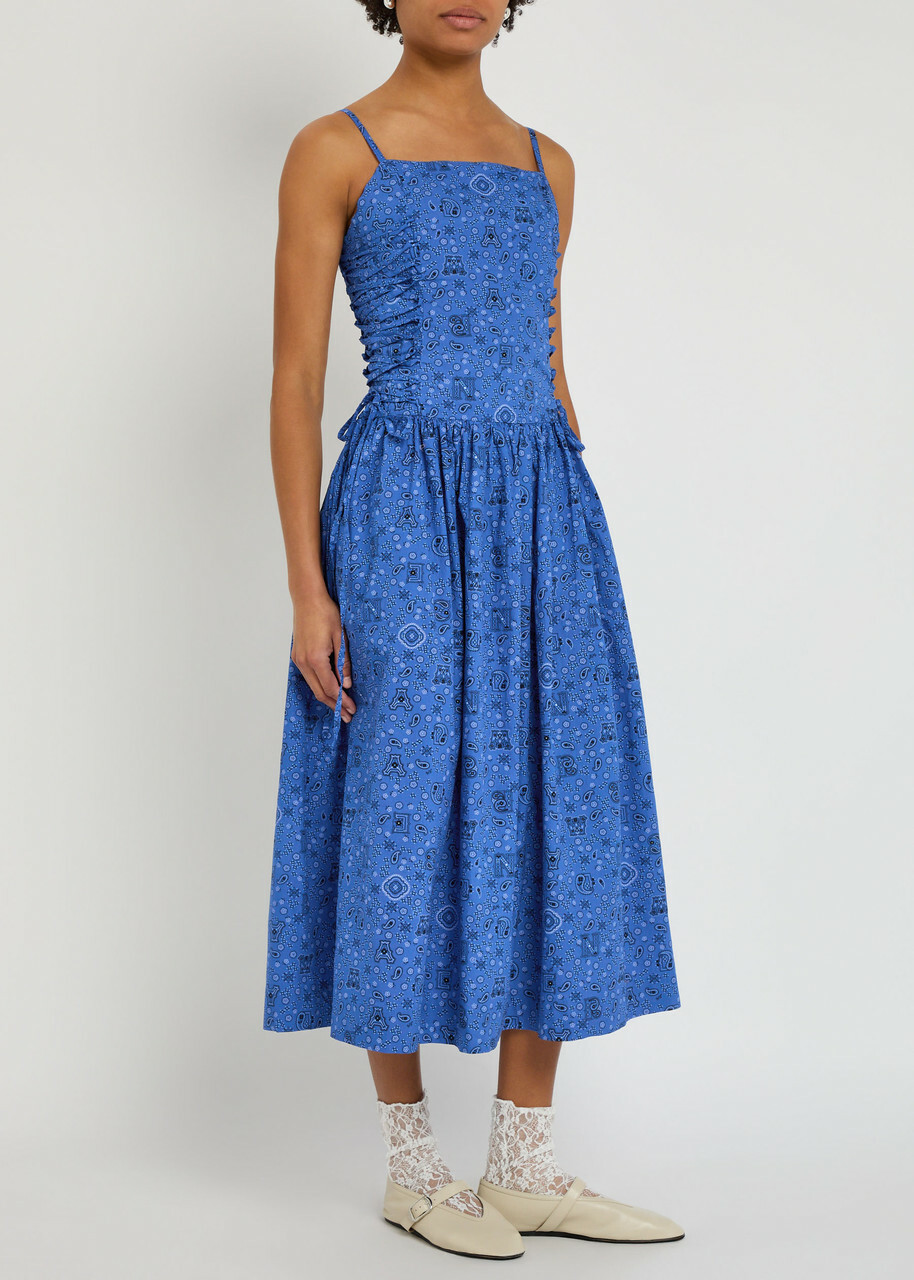 Damson Madder Angelina Paisley-print Cotton Midi Dress Blue