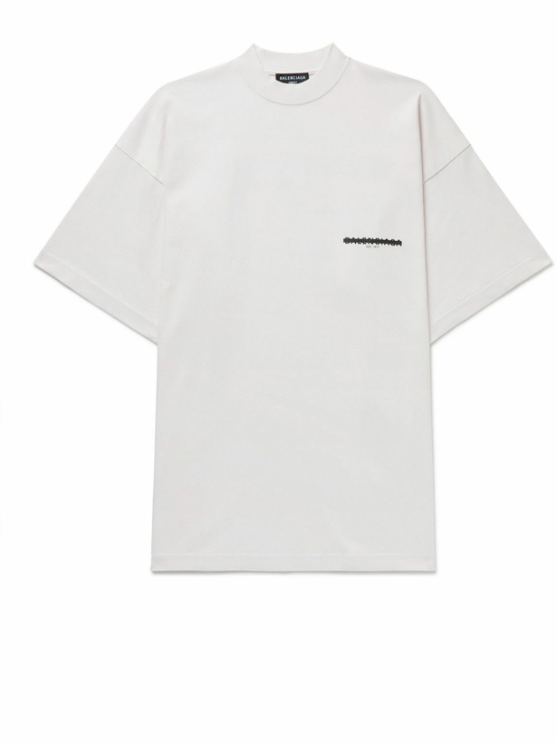 Photo: Balenciaga - Oversized Logo-Print Cotton-Jersey T-Shirt - Neutrals