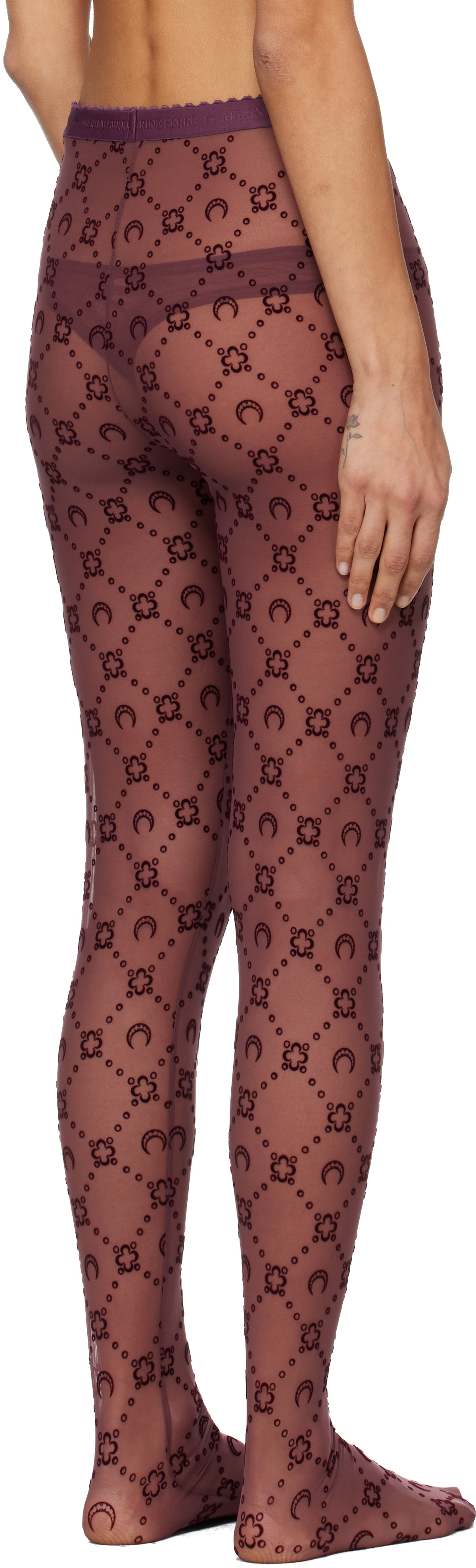 Marine Serre Burgundy Moonogram Mesh Flock Tights