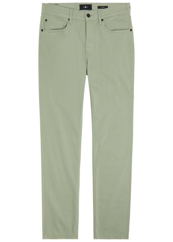 Photo: 7 For All Mankind Slimmy Tapered-leg Stretch-sateen Chino Trousers Light Green