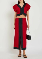 Liberowe Ruth Panelled Linen Midi Skirt Red