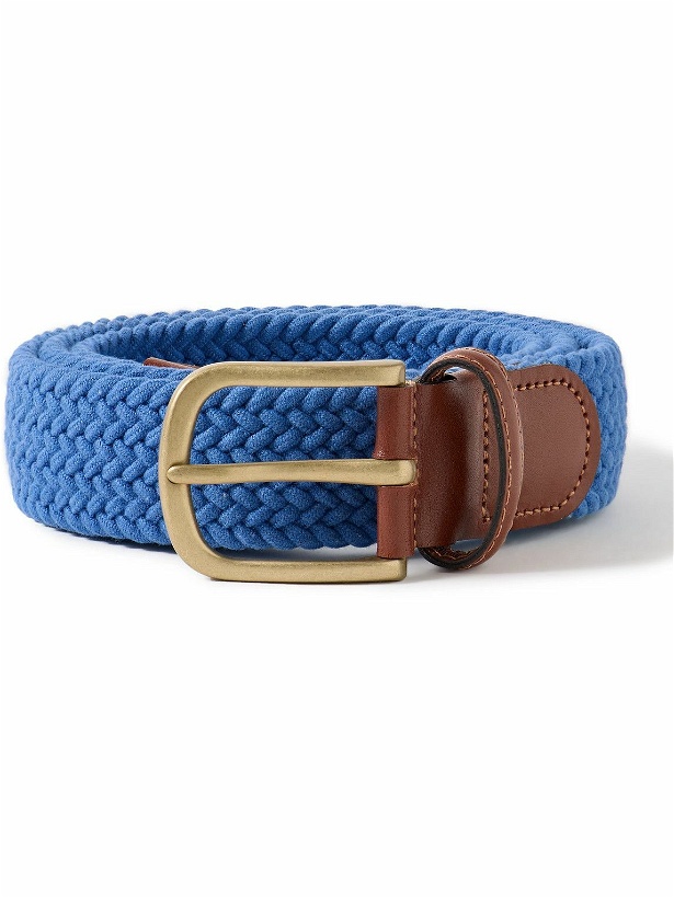 Photo: Anderson & Sheppard - 3.5cm Leather-Trimmed Woven Elastic Belt - Blue
