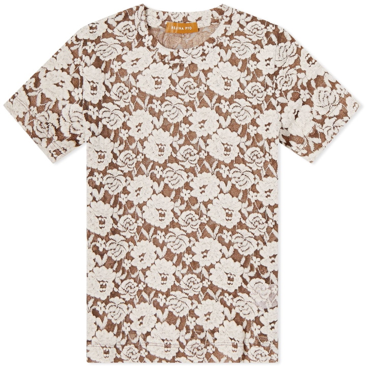 Photo: Rejina Pyo Women's Adina Fitted Lace T-Shirt in Brown