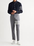 THOM BROWNE - Button-Down Collar Striped Cotton-Flannel Shirt - Blue