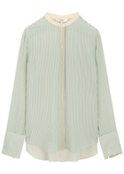 Chloe Women's Striped Loose Fit Silk-Satin Shirt Size 38 (UK10 / S), Features Dropped Shoulders & Split Cuffs Stripe